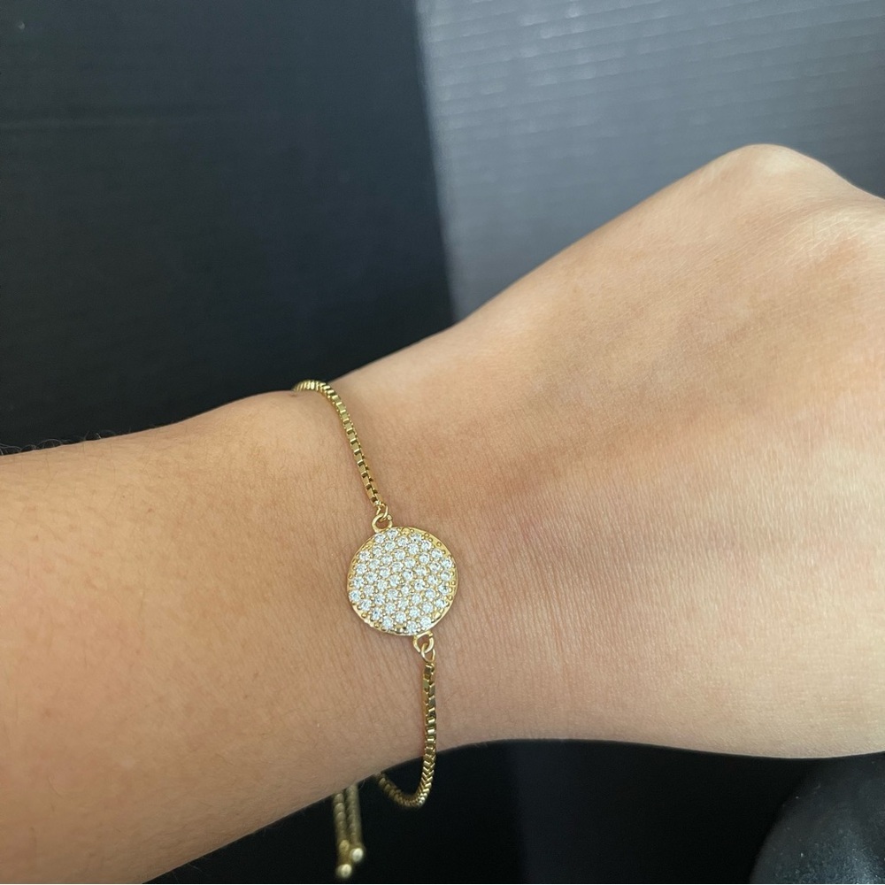 Sterling Silver Gold Tone Cz Cluster Adjustable Bracelet